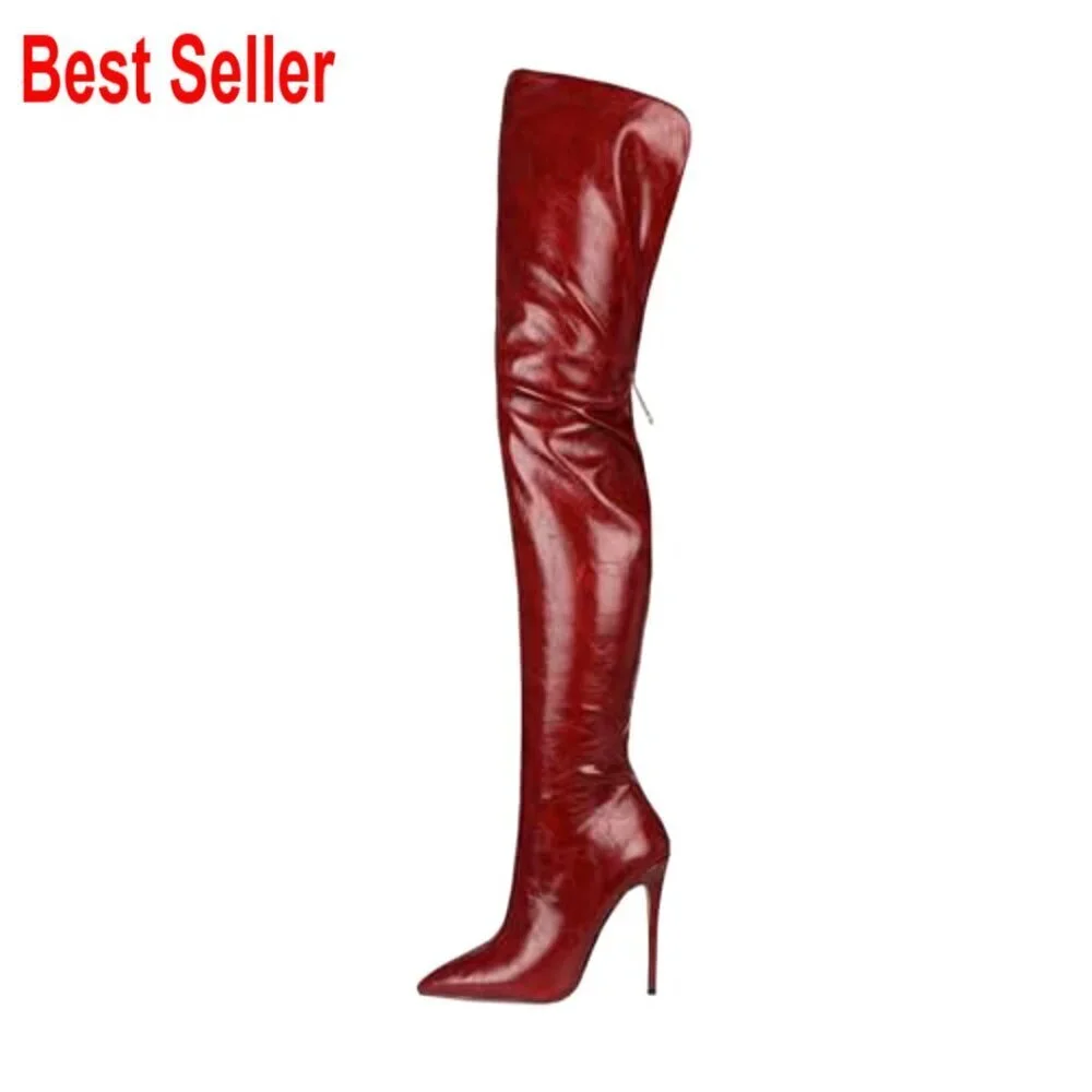 Thigh High Boots with Back Zipper Stiletto Heel PU Leather